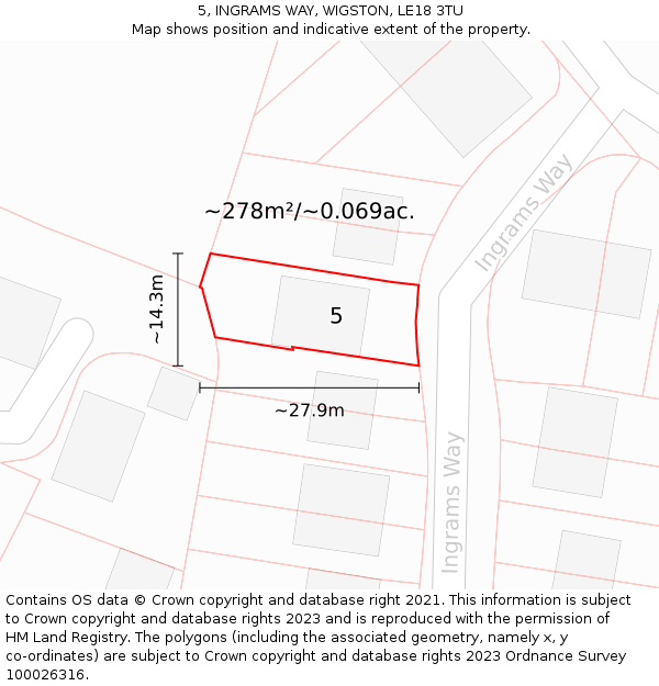 5, INGRAMS WAY, WIGSTON, LE18 3TU: Plot and title map