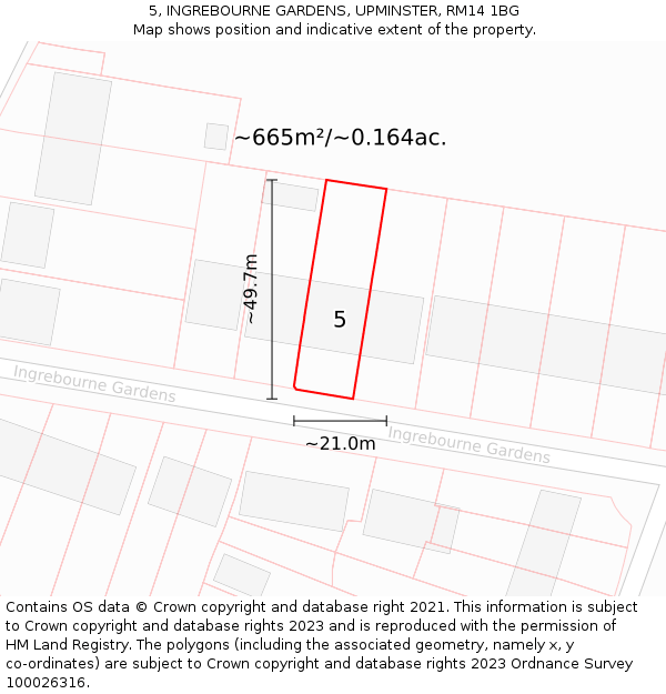 5, INGREBOURNE GARDENS, UPMINSTER, RM14 1BG: Plot and title map