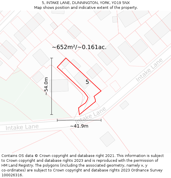 5, INTAKE LANE, DUNNINGTON, YORK, YO19 5NX: Plot and title map