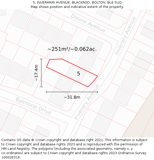 5, INVERARAY AVENUE, BLACKROD, BOLTON, BL6 5UQ: Plot and title map