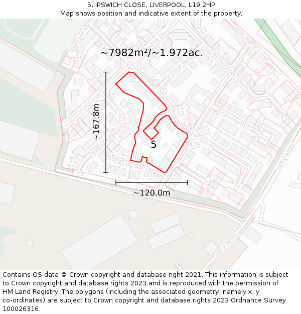 5, IPSWICH CLOSE, LIVERPOOL, L19 2HP: Plot and title map
