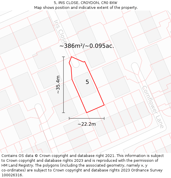 5, IRIS CLOSE, CROYDON, CR0 8XW: Plot and title map