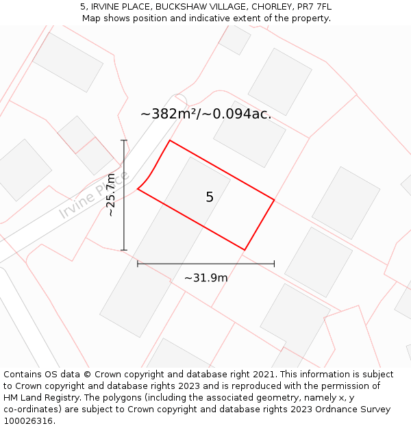 5, IRVINE PLACE, BUCKSHAW VILLAGE, CHORLEY, PR7 7FL: Plot and title map