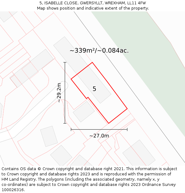 5, ISABELLE CLOSE, GWERSYLLT, WREXHAM, LL11 4FW: Plot and title map