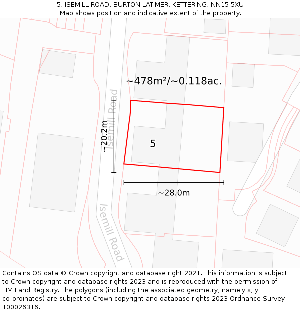 5, ISEMILL ROAD, BURTON LATIMER, KETTERING, NN15 5XU: Plot and title map