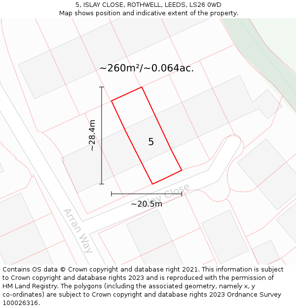 5, ISLAY CLOSE, ROTHWELL, LEEDS, LS26 0WD: Plot and title map
