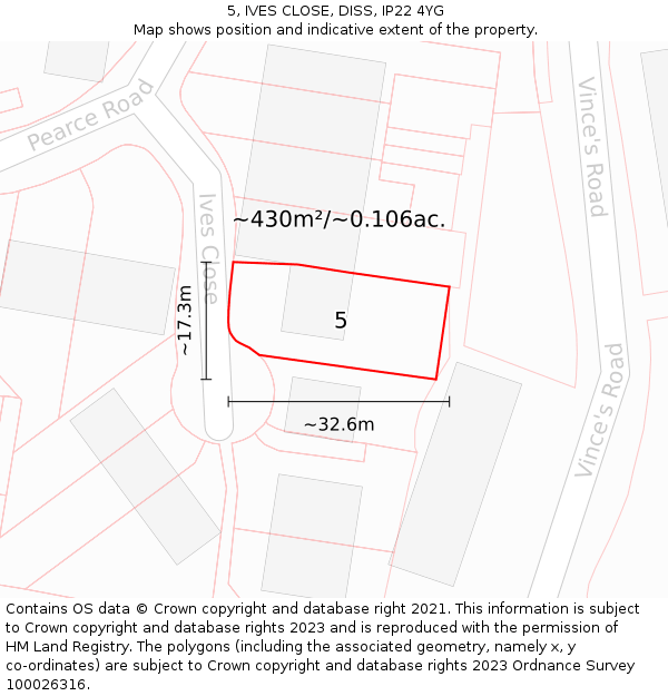 5, IVES CLOSE, DISS, IP22 4YG: Plot and title map
