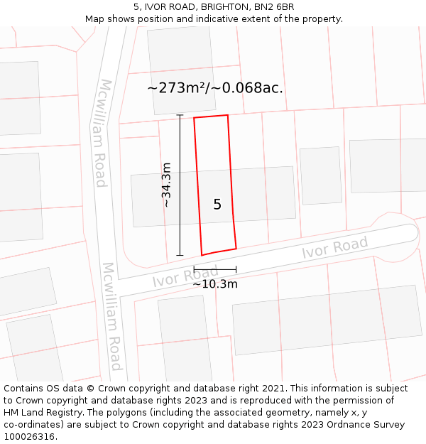 5, IVOR ROAD, BRIGHTON, BN2 6BR: Plot and title map