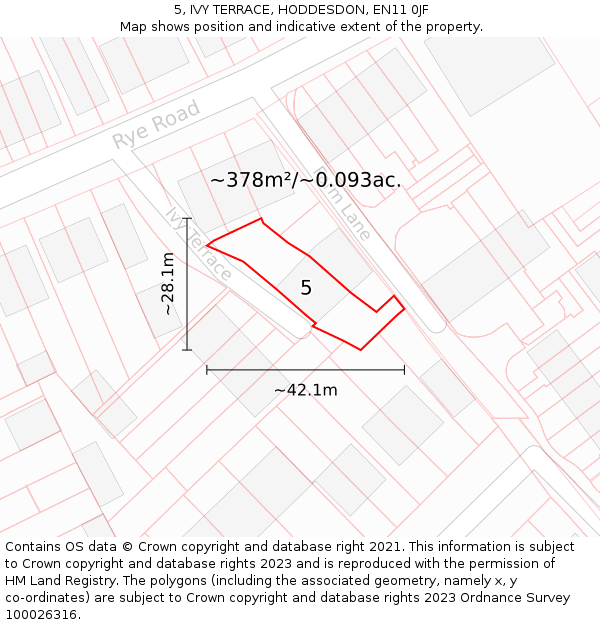 5, IVY TERRACE, HODDESDON, EN11 0JF: Plot and title map