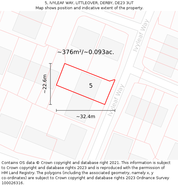5, IVYLEAF WAY, LITTLEOVER, DERBY, DE23 3UT: Plot and title map