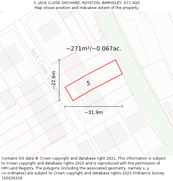 5, JACK CLOSE ORCHARD, ROYSTON, BARNSLEY, S71 4QS: Plot and title map