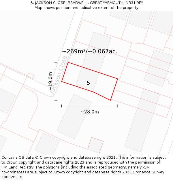5, JACKSON CLOSE, BRADWELL, GREAT YARMOUTH, NR31 9FY: Plot and title map
