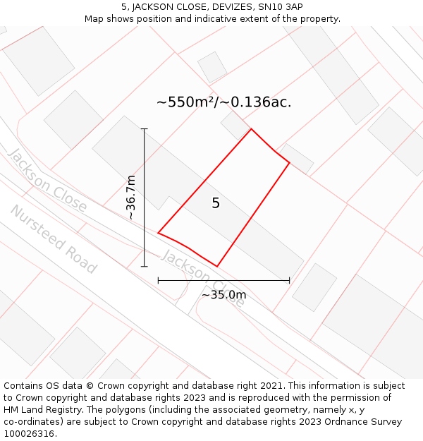 5, JACKSON CLOSE, DEVIZES, SN10 3AP: Plot and title map