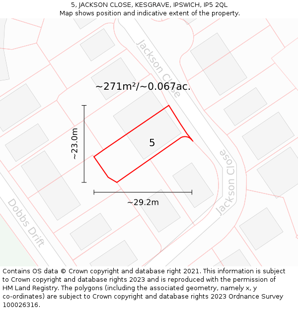 5, JACKSON CLOSE, KESGRAVE, IPSWICH, IP5 2QL: Plot and title map