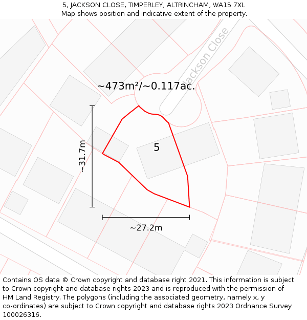 5, JACKSON CLOSE, TIMPERLEY, ALTRINCHAM, WA15 7XL: Plot and title map