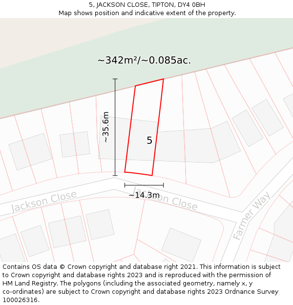 5, JACKSON CLOSE, TIPTON, DY4 0BH: Plot and title map