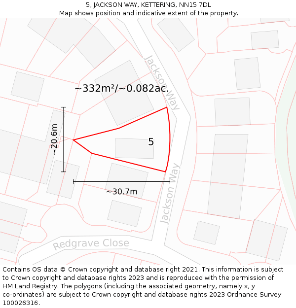 5, JACKSON WAY, KETTERING, NN15 7DL: Plot and title map