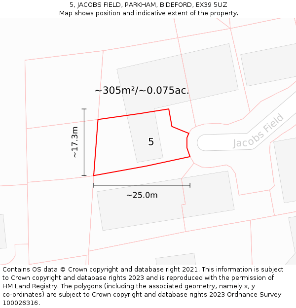 5, JACOBS FIELD, PARKHAM, BIDEFORD, EX39 5UZ: Plot and title map