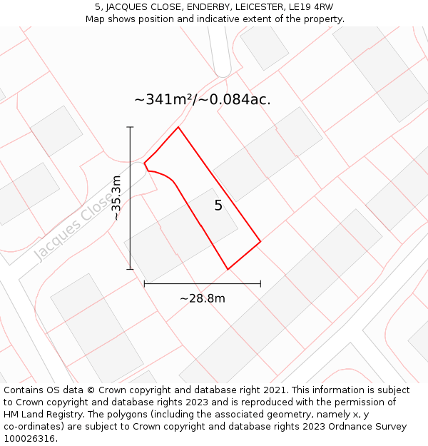 5, JACQUES CLOSE, ENDERBY, LEICESTER, LE19 4RW: Plot and title map