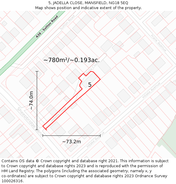 5, JADELLA CLOSE, MANSFIELD, NG18 5EQ: Plot and title map