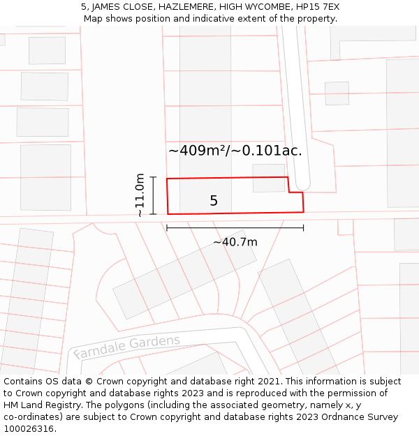 5, JAMES CLOSE, HAZLEMERE, HIGH WYCOMBE, HP15 7EX: Plot and title map