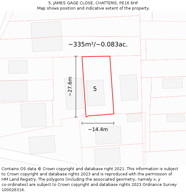 5, JAMES GAGE CLOSE, CHATTERIS, PE16 6HF: Plot and title map