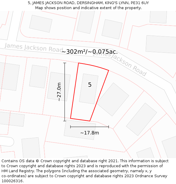 5, JAMES JACKSON ROAD, DERSINGHAM, KING'S LYNN, PE31 6UY: Plot and title map