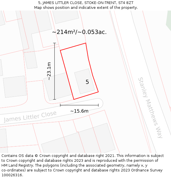 5, JAMES LITTLER CLOSE, STOKE-ON-TRENT, ST4 8ZT: Plot and title map