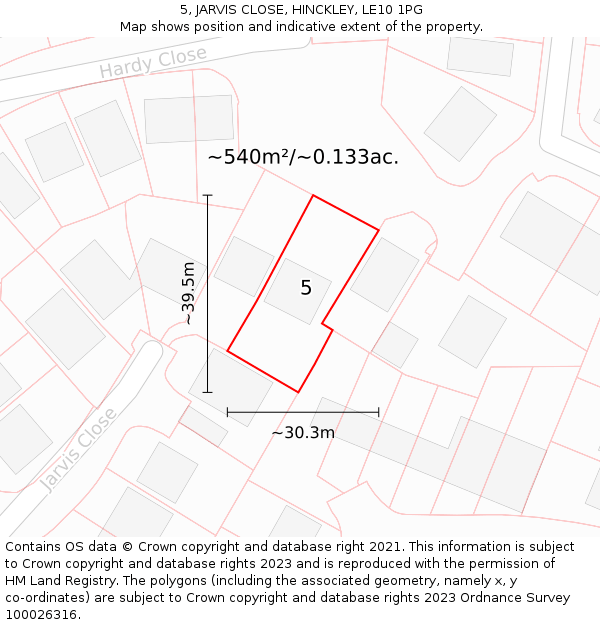 5, JARVIS CLOSE, HINCKLEY, LE10 1PG: Plot and title map