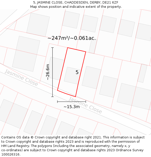 5, JASMINE CLOSE, CHADDESDEN, DERBY, DE21 6ZF: Plot and title map