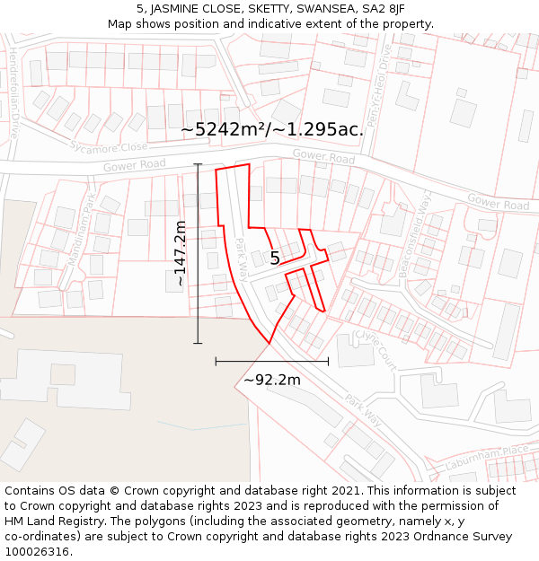 5, JASMINE CLOSE, SKETTY, SWANSEA, SA2 8JF: Plot and title map