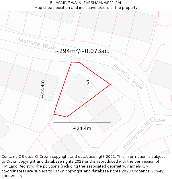 5, JASMINE WALK, EVESHAM, WR11 2AL: Plot and title map