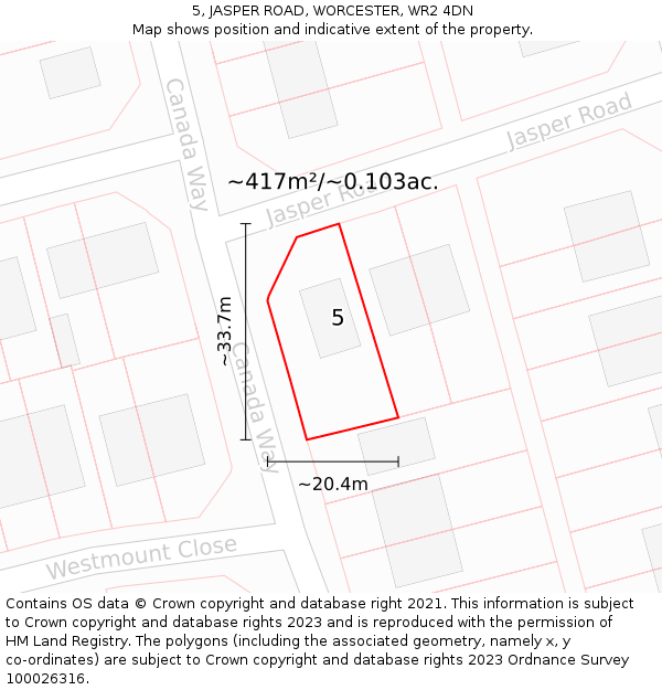 5, JASPER ROAD, WORCESTER, WR2 4DN: Plot and title map