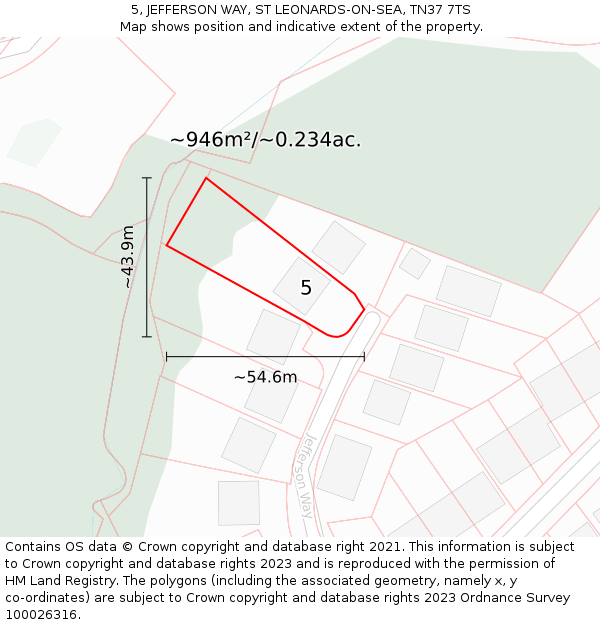 5, JEFFERSON WAY, ST LEONARDS-ON-SEA, TN37 7TS: Plot and title map