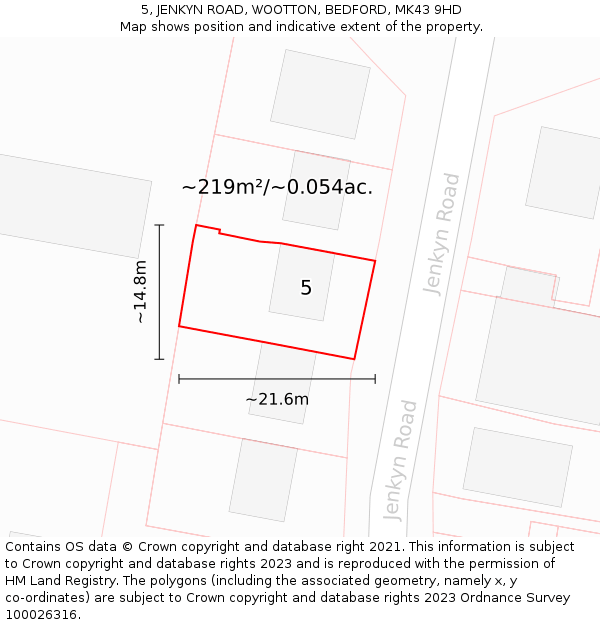 5, JENKYN ROAD, WOOTTON, BEDFORD, MK43 9HD: Plot and title map