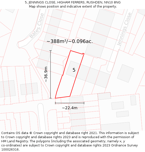 5, JENNINGS CLOSE, HIGHAM FERRERS, RUSHDEN, NN10 8NG: Plot and title map