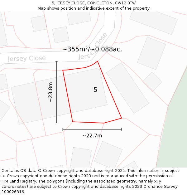 5, JERSEY CLOSE, CONGLETON, CW12 3TW: Plot and title map