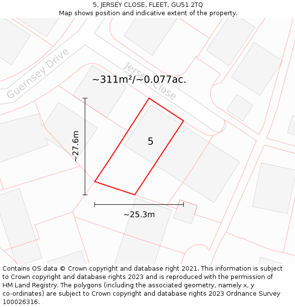 5, JERSEY CLOSE, FLEET, GU51 2TQ: Plot and title map