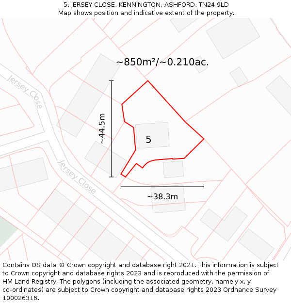 5, JERSEY CLOSE, KENNINGTON, ASHFORD, TN24 9LD: Plot and title map