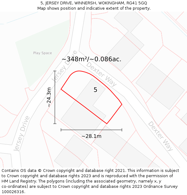 5, JERSEY DRIVE, WINNERSH, WOKINGHAM, RG41 5GQ: Plot and title map