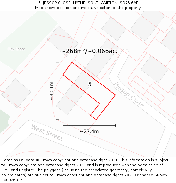 5, JESSOP CLOSE, HYTHE, SOUTHAMPTON, SO45 6AF: Plot and title map