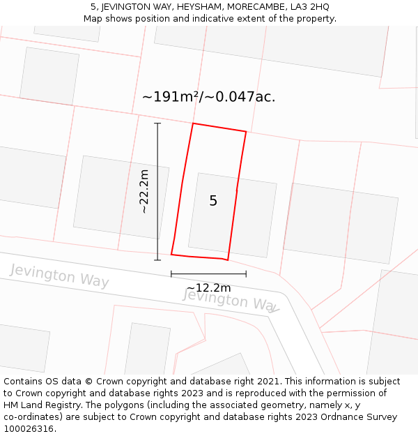 5, JEVINGTON WAY, HEYSHAM, MORECAMBE, LA3 2HQ: Plot and title map