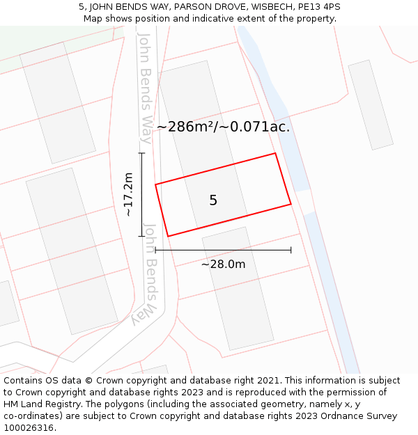 5, JOHN BENDS WAY, PARSON DROVE, WISBECH, PE13 4PS: Plot and title map