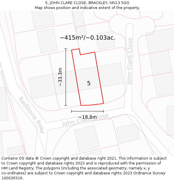 5, JOHN CLARE CLOSE, BRACKLEY, NN13 5GG: Plot and title map