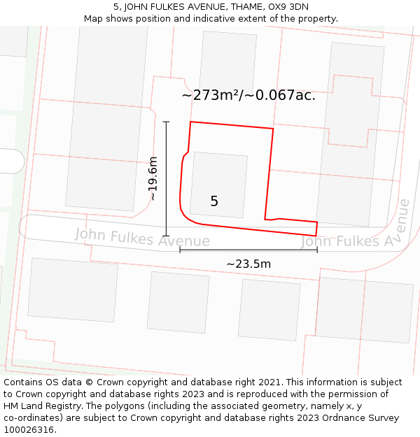5, JOHN FULKES AVENUE, THAME, OX9 3DN: Plot and title map