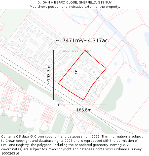 5, JOHN HIBBARD CLOSE, SHEFFIELD, S13 9UY: Plot and title map