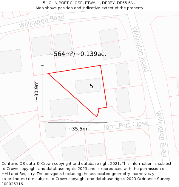 5, JOHN PORT CLOSE, ETWALL, DERBY, DE65 6NU: Plot and title map