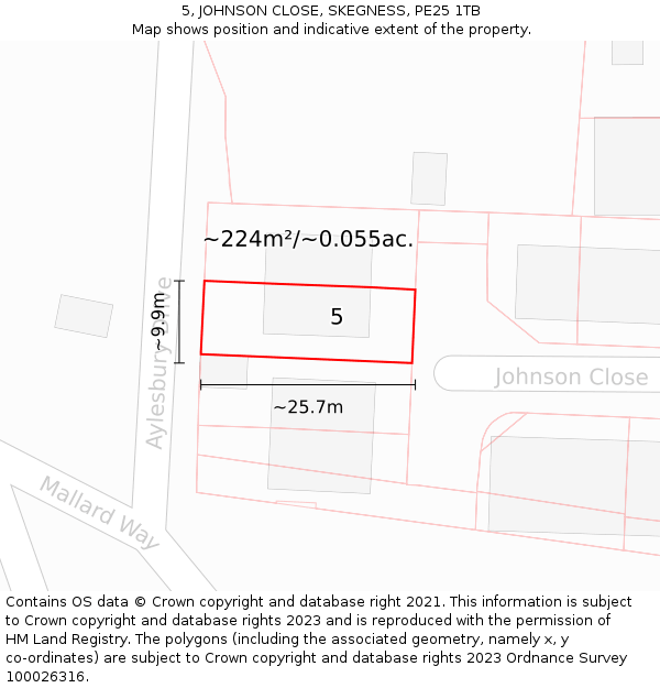 5, JOHNSON CLOSE, SKEGNESS, PE25 1TB: Plot and title map