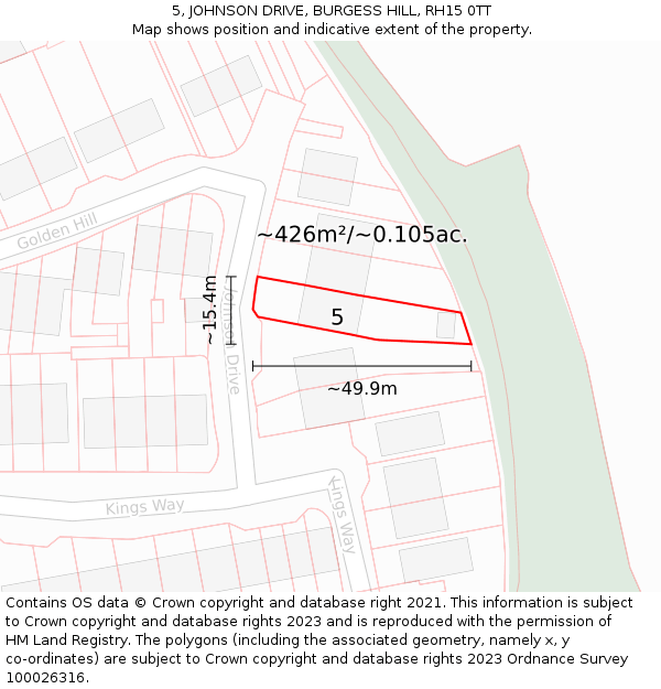 5, JOHNSON DRIVE, BURGESS HILL, RH15 0TT: Plot and title map