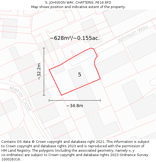 5, JOHNSON WAY, CHATTERIS, PE16 6FD: Plot and title map